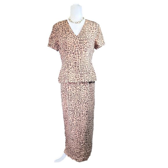 Vintage Y2K‎ Spenser Jeremy Leopard 100% Silk Midi Dress Size 10 Short Sleeve V - Picture 2 of 12